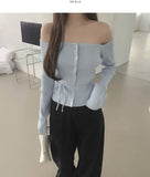 Off-shoulder Ribbed Knit Strap Set Cardigan