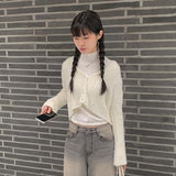 Reaper angora crop knit cardigan