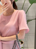 Eju Round Ribbon Strap Short Sleeve Blouse