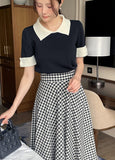 Julien color matching collar pearl sleeve knit