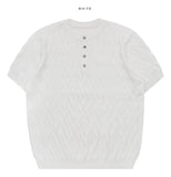 Henley Neck Cable Short Sleeve Knit