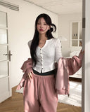 Mude V-Neck Slim Ribbed Knit Cardigan