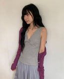 Ichi Deep V-Neck Lace Ribbed Wrap Sleeveless