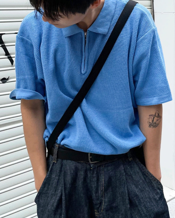 【COSYHARU】Cool half zip-up short sleeve knit COSYHARU (コシハル) - クールハーフジップアップ半袖ニット