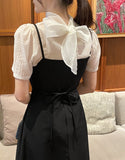 Ruzen Pearl Tie Short Sleeve Blouse