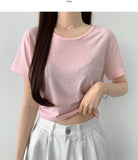 Relaxed round neck cooling summer short sleeve crop T-shirt