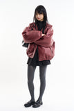 Puff raglan texture leather jumper