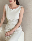 Morian Notch Shirring Span Sleeveless One Piece