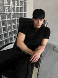 Muscle Fit Henley Neck Short Sleeve Knit