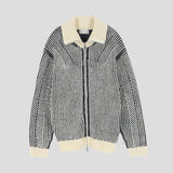 Mix Wool High-Neck Knit Zip-up