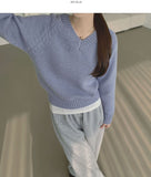 V-Neck Shirring Loose Fit Daily Knit
