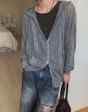 Via See-through Knit Hood Zip-up