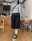 Poly Stripe Bermuda Slacks (+Belt Set)