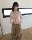 Cure Button Ribbed Round Cardigan