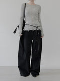 Unbalanced pintuck cotton pants