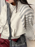 Choit Stripe Color Matching Half Neck Two-Way Pile Crop Zip-Up