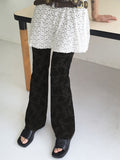 Quilts Jacquard Rose Flower Banding Bootcut Leggings Pants