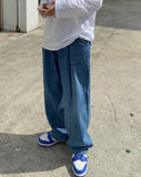 City One-Tuck Semi Balloon Fit Blue Medium Blue Denim Pants