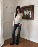 Toohi Cubic Ribbed V-Neck See-Through Long Sleeve T-Shirt