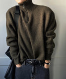 Thick hachi half-open knit zip-up