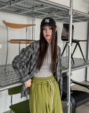 Pocky Button Neck Collar Check Shirt