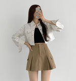 Vintage Washing Pocket Crop Denim Jacket