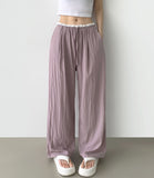 Rustling Color Matching Ice Wide Slacks Banding Pants