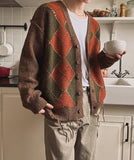 Harvers Argyle Color Matching Knit Cardigan