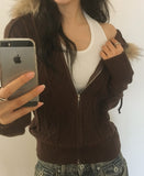 Penk Cable Fur Hood Slim Fit Two-Way Knit Zip-Up