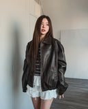 Pond cut washing two-way leather jacket