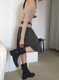 Yanto Ribbon Strap Pintuck Pleats Back banding midi skirt