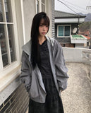 [Fake Layered] Devin Overfit Shirring Two-Way Hood Flight Jumper
