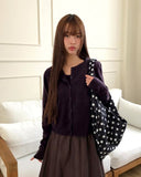 Kevil Round Button Long Sleeve Knit Sleeveless Cardigan Set