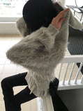 Soco Knitwear Color Matching Angora Fur Button Hood Cardigan
