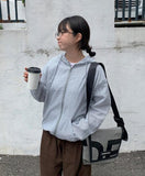 Langsyu Stripe Seersucker Hood Zip-Up