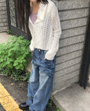 Boa Stud Eyelet Pocket Wide Fit Washed Denim Long Pants