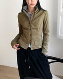 Femo vintage high neck collar button cotton jacket