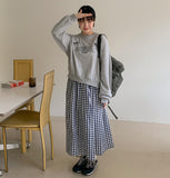 Dines banding check long skirt