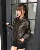 Minting Washing Cut Collar Loose Fit Leather Jacket