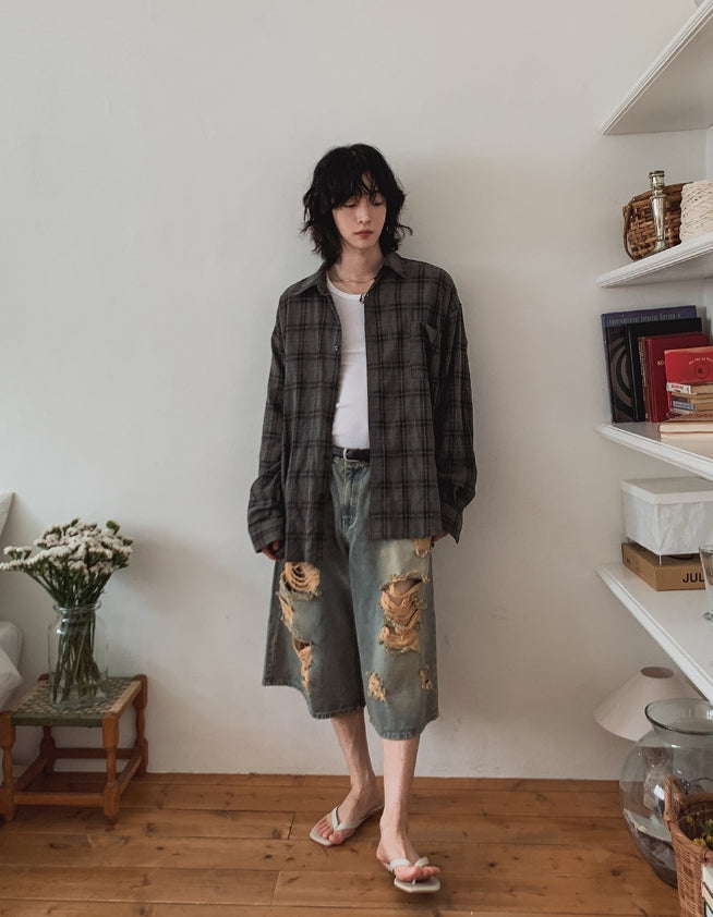 【2plan】Grunning Vintage Damage Bermuda Pants 2plan (ツープラン) - グランニングビンテージダメージ
