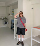 Mingo Check Shirring Short Sleeve Blouse