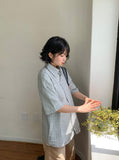 [Unisex] Kecho Seersucker Check Over Short Sleeve Shirt