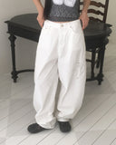 Noyal Ribbon Punching Stitch Wide Pants