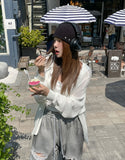 Summer Basic Net Knit Hood Zip Up