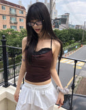 [with pad/adjustable straps] Cheeky back banding layered lace color matching shirring sleeveless