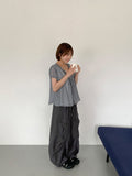 Temuk Check Frill Short Sleeve Blouse