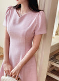 Moenne Heart Neck Puff Tweed Flare One Piece
