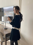 Edel Frill Neck Puff Velvet Jacket Blouse