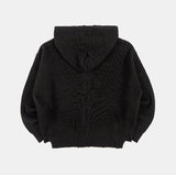 Mild sleeve wamer over knit hood zip-up