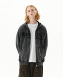 WASHED CUT OFF APPLIQUE HOOD ZIP UP